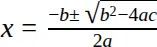 Rendered example of the quadratic formula.