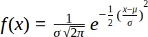 Rendered example of the normal distribution formula.