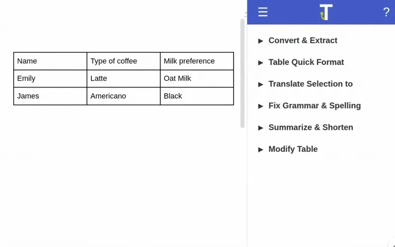 Table Quick Formatting animation
