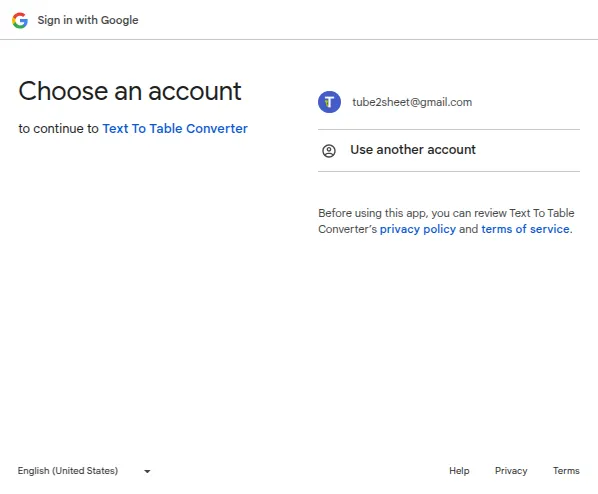 Text to Table Converter Add-On permissions