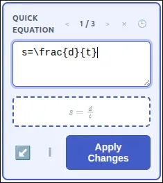 The Quick Equation component in Edit Mode with a blue border.
